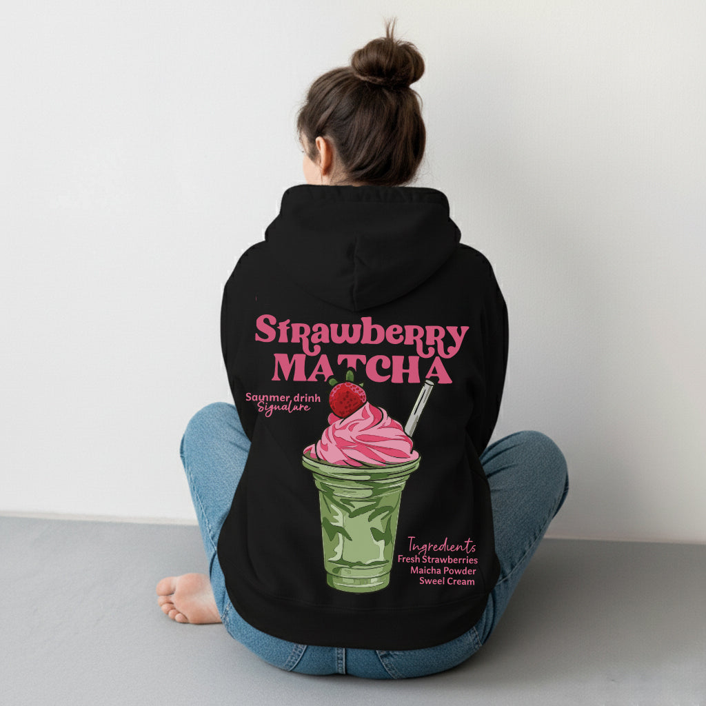 Strawberry Matcha Hoodie Black/ White