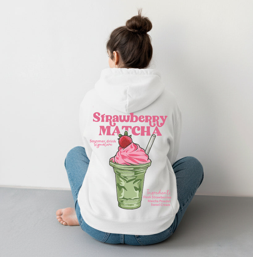 Strawberry Matcha Hoodie Black/ White
